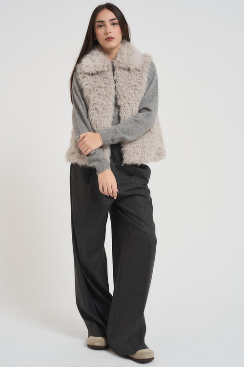 Gilet donna ecopelliccia grigio chiaro
