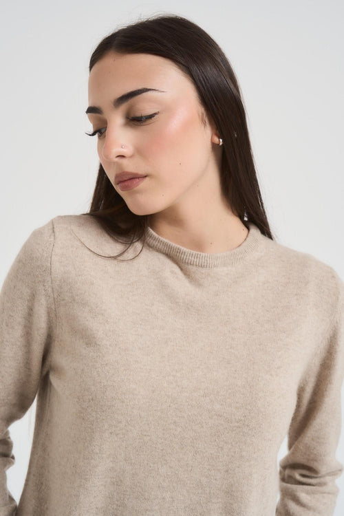Maglia donna girocollo basica beige - 2
