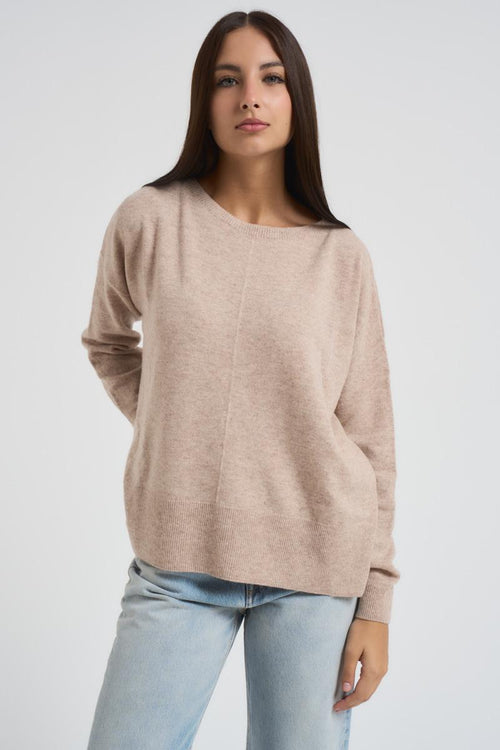 Maglia donna girocollo ampio beige - 1