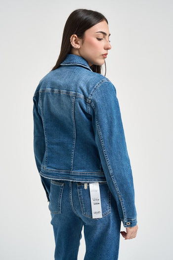 Giacca donna di jeans cropped blu - 3
