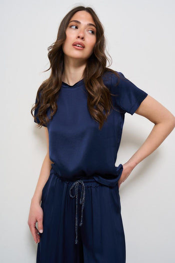 T-shirt donna girocollo satinata blu - 3