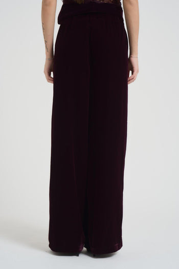 Pantalone donna a palazzo in velluto bordeaux. - 4