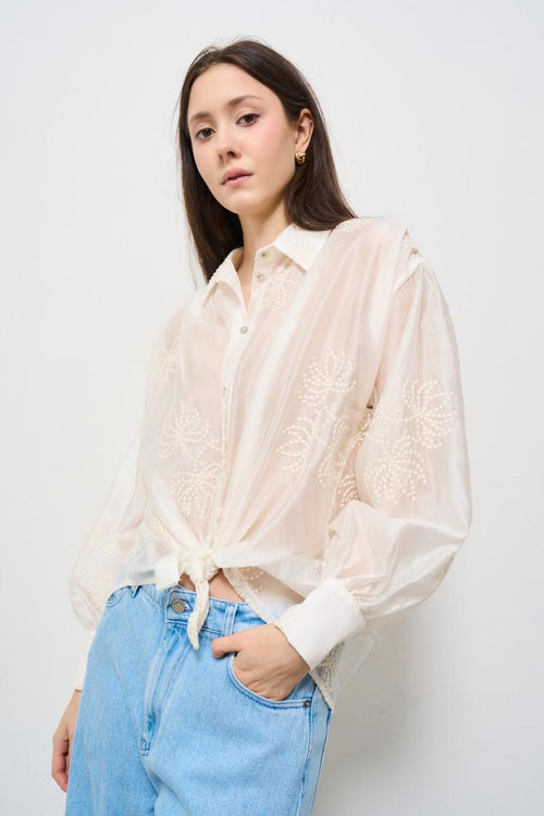 Camicia donna panna con ricami