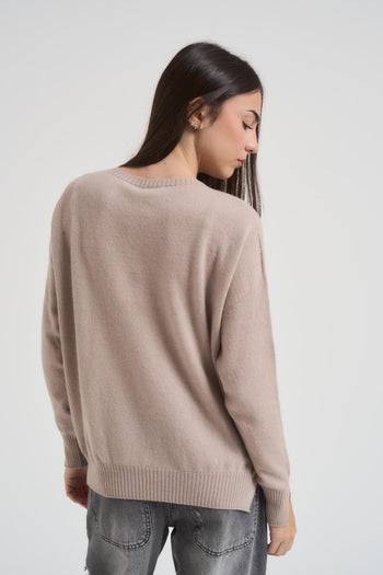 Maglia donna girocollo beige - 3