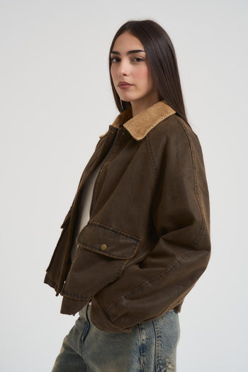 Giubbotto donna con colletto in velluto marrone - 5