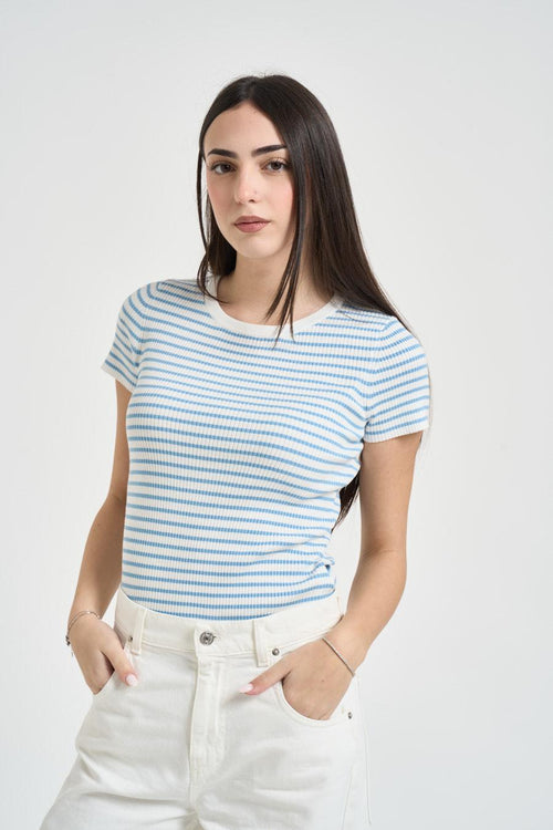 T-shirt donna a righe celeste