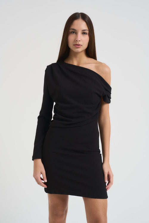 Abito donna monospalla nero - 2