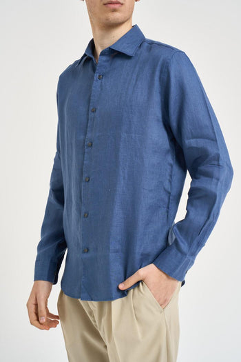 Camicia uomo in lino blu chiaro - 3