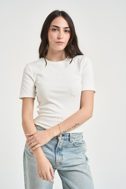T-shirt donna con fiocchetti bianca