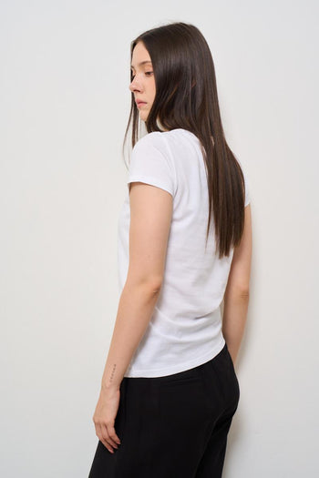 T-shirt donna girocollo bianca con strass - 4