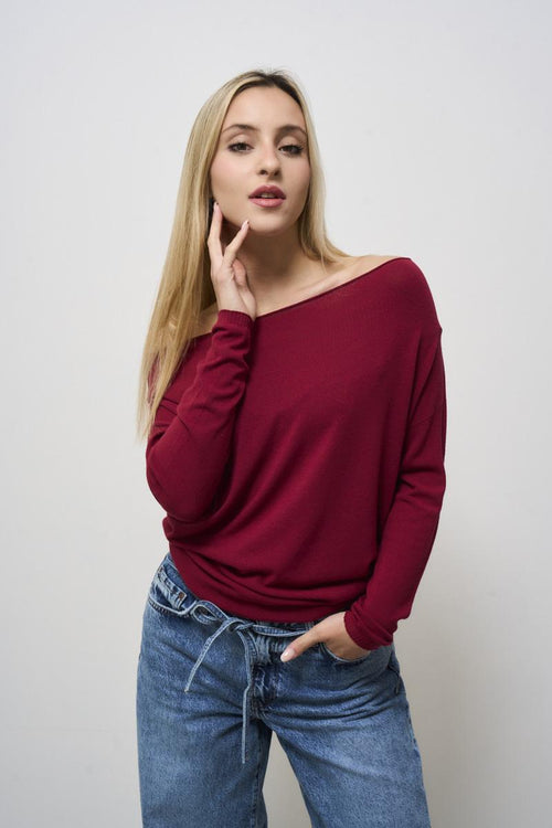 Women's burgundy boat neck sweater
