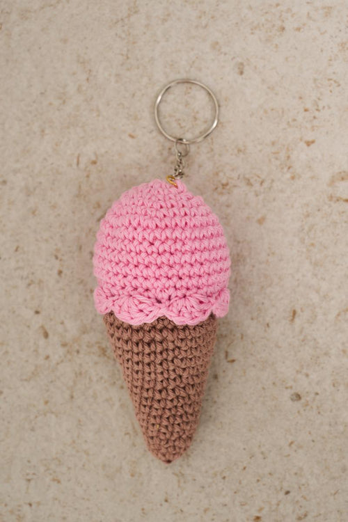 Portachiavi all'uncinetto cono gelato rosa - 1