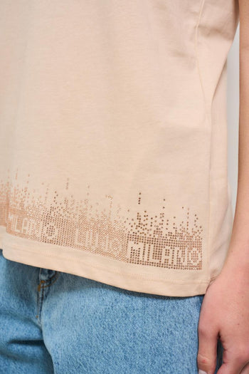T-shirt donna beige con strass - 4