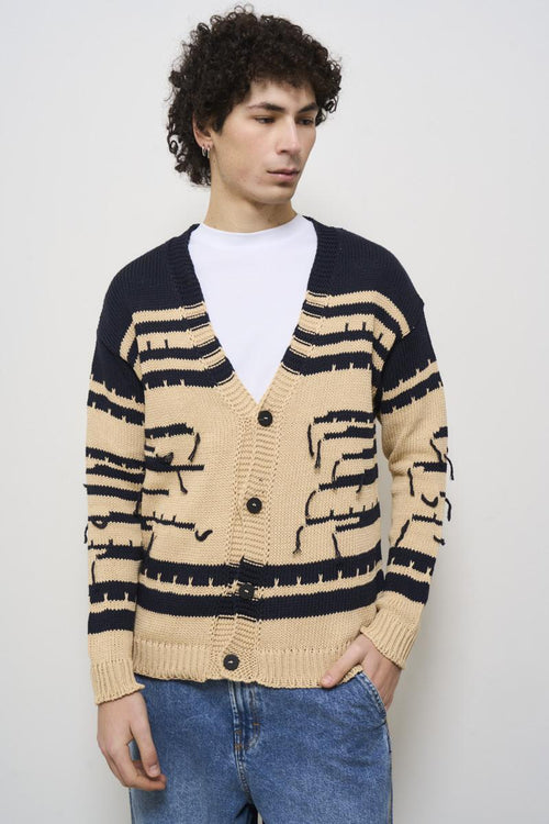 Cardigan uomo a righe beige