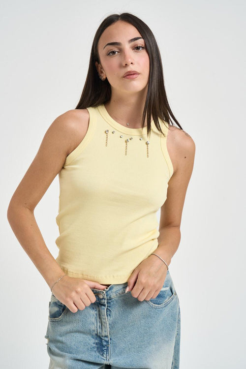 Top donna dettagli gioiello giallo - 1