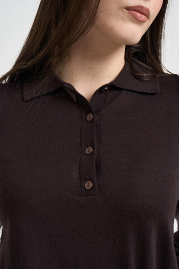 Polo donna manica lunga marrone - 3