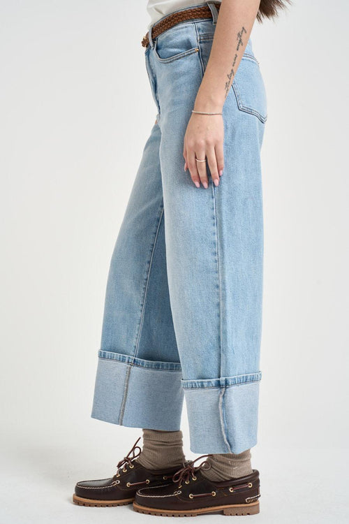 Jeans donna wide leg cropped in denim chiaro - 2