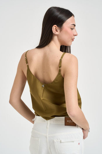 Canotta donna scollo a V verde oliva - 3