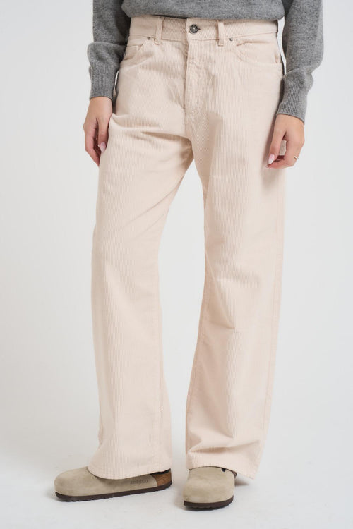 Pantalone donna a costine panna