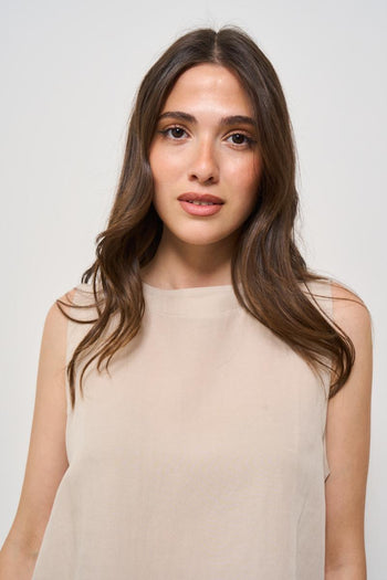 Top donna girocollo beige - 3