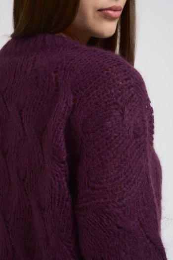 Maglia donna a trecce melanzana - 4