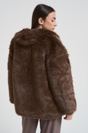 Ecopelliccia donna con frange marrone - 4