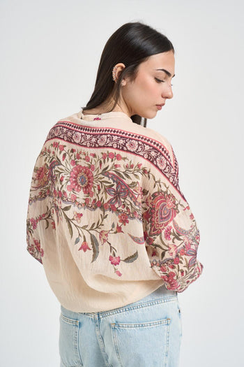 Blusa donna fantasia floreale beige e rosa - 3