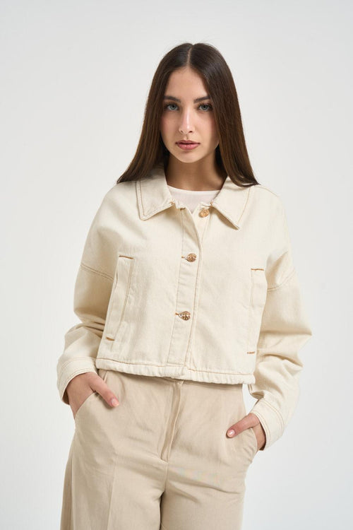 Giubbotto donna cropped in denim ecru