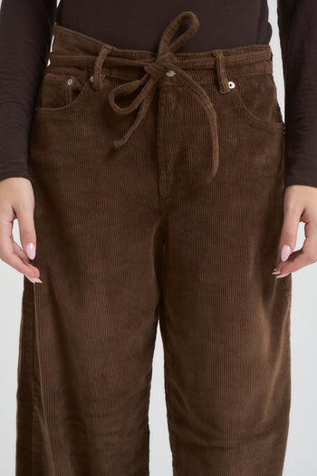 Pantalone donna a palazzo in velluto a costine marrone - 5