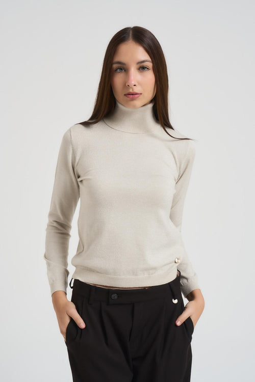 Maglia donna collo alto panna