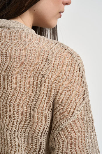 Maglia donna girocollo traforata beige - 4