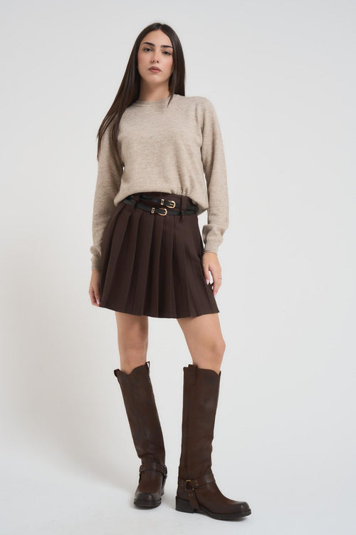 Maglia donna girocollo beige