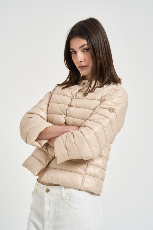 Piumino donna maniche a tre quarti beige - 2