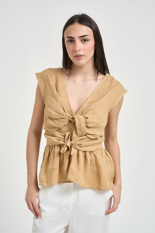 Top donna con nodo beige