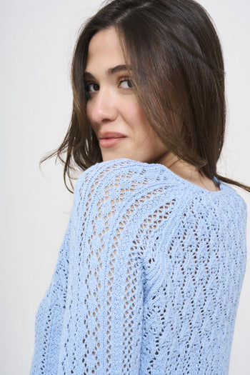 Women's short light blue perforated sweater - 5