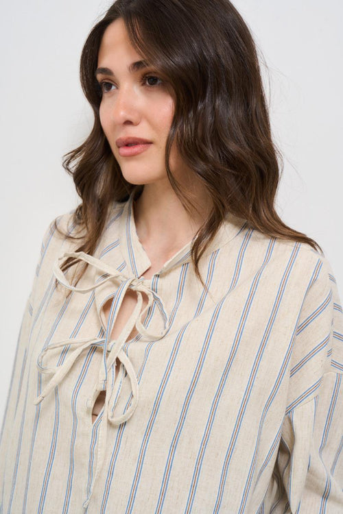 Blusa donna gessata grigio e celeste - 2