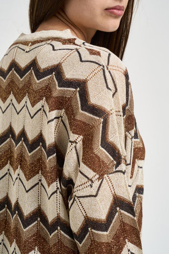 Cardigan donna in maglia chevron multicolor - 6