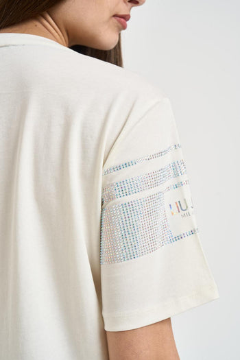 T-shirt donna bianca con strass - 4