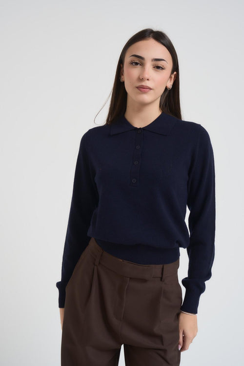 Polo donna in maglia blu notte