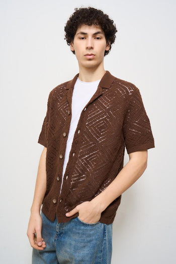 Camicia uomo traforata marrone - 3
