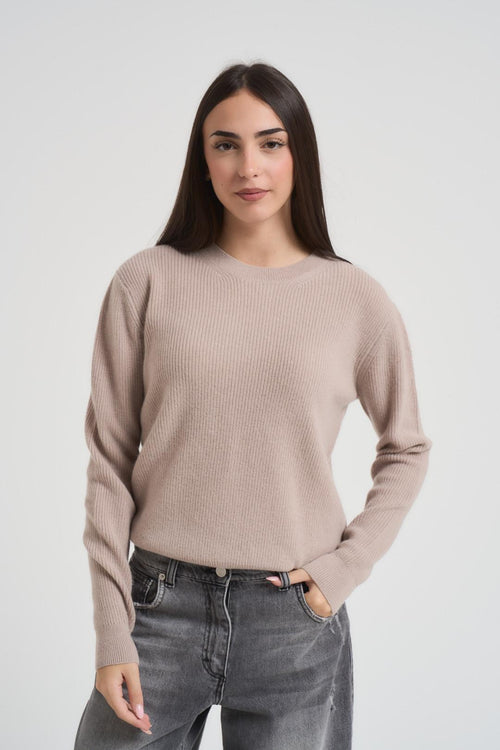 Maglia donna girocollo beige