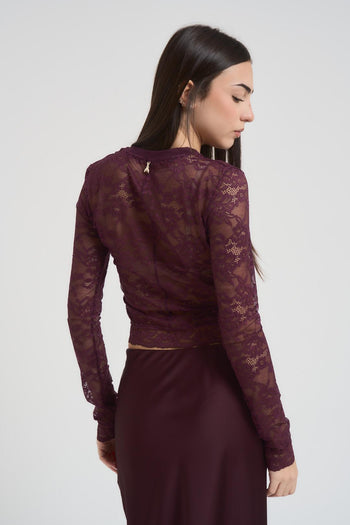 Maglia donna in pizzo bordeaux - 4