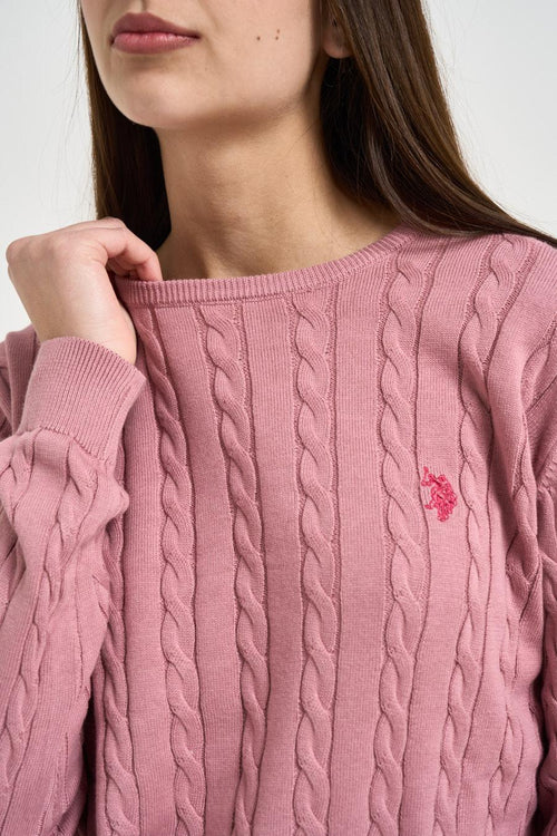 Maglia donna a treccia rosa - 2