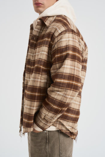 Camicia uomo a quadri marrone e beige - 3