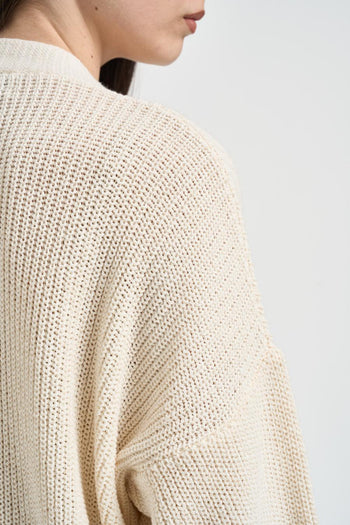 Cardigan donna in maglia crema - 5