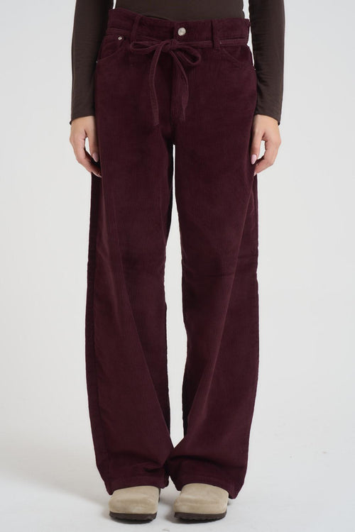 Pantalone donna a palazzo in velluto a costine bordeaux