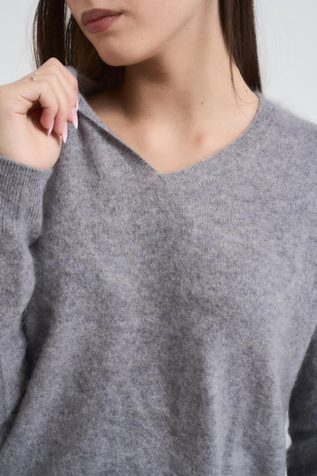 Maglia donna scollo a V grigio chiaro - 3