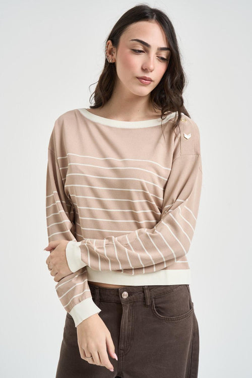 Maglia donna scollo a barca beige e bianca