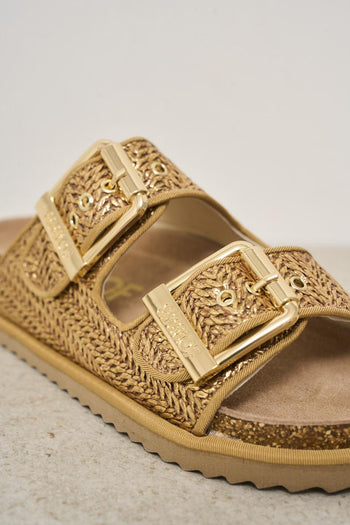 Sandalo donna in rafia laminato oro - 4