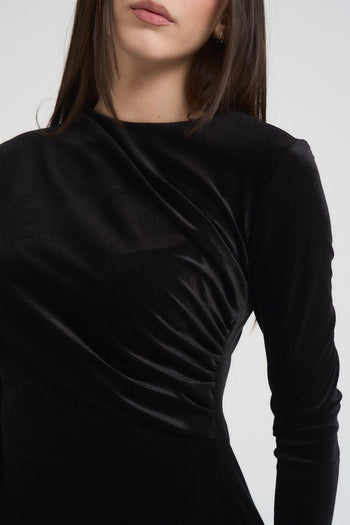 Abito donna lungo in velluto nero - 7